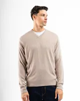 Buzo tejido de punto con cuello en V, de calce regular y mangas largas con puños acanalados.