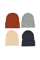 Gorro tipo beanie de punto con vuelta, color azul oscuro.