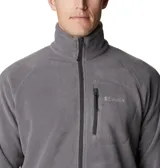 Campera de polar Columbia modelo Fast Trek II, color gris. Presenta cierre frontal completo, cuello alto, bolsillo vertical con cierre en el pecho y bolsillos laterales con cierre.