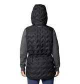 Chaleco acolchado con capucha de la marca Columbia, modelo Delta Ridge II Down Omni-Shield, en color negro. Cuenta con tecnología HeatSeal de termosellado térmico y tecnología Omni-Shield que repele la humedad y las manchas.