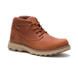 Bota acordonada color marrón de cuero, con suela beige y logo de la marca en el lateral.