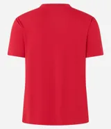Blusa de pijama de manga corta en color rojo, confeccionada en viscosa con elastano. Presenta un pequeño estampado de cerezas y texto en el pecho.