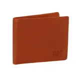 Billetera de cuero de grano superior color cognac, con diseño de perfil delgado, protección RFID y logo de la marca grabado en la esquina inferior.