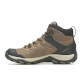 Bota de trekking Merrell modelo Crosslander 3 Mid WP, color marrón con detalles en negro y naranja. Confeccionada con membrana impermeable, malla transpirable y puntera protectora. Cuenta con suela de goma adherente y sistema de amortiguación Air Cushion en el talón.