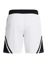 Short deportivo de malla Under Armour, modelo Curry, con diseño bicolor en blanco y negro, cintura elástica con cordón y bolsillos laterales con cierre.