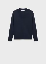 Jersey de punto fino con cuello en pico y manga larga, de diseño recto y corte estándar.