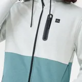 Canguro con capucha Rip Curl Anti Series Departed, color gris claro y celeste, con cierre frontal y bolsillos laterales con cierre.