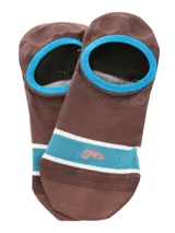 Medias invisibles de bambú color marrón, con detalles en celeste y blanco en la puntera y el borde superior, de diseño elástico y tejido respirable.