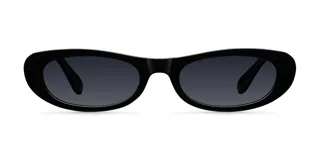 Lentes de sol negros con montura ovalada estilo ojo de gato. Lentes polarizadas alemanas con protección UV400, recubrimiento anti-scratch y superhydrophobic. Fabricados con material bio-based G850 y patillas de propionato de celulosa.