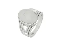 Anillo de plata 925 con diseño de banda abierta y piedra de la luna ovalada en el centro.