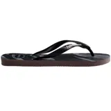 Sandalias de goma Havaianas modelo Top Camu, con estampado camuflado en tonos negro y gris, y tiras negras con el logo de la marca en contraste.