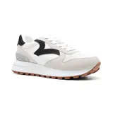 Championes urbanos American Sport Nara, color blanco con detalles en negro y gris, confeccionados en gamuza y malla, con suela gruesa.