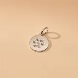 Dije circular de plata 925 con grabado de huella de mascota en el centro, incluye argolla para cadena.