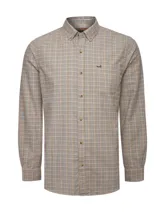 Camisa de manga larga RKF confeccionada en franela de algodón orgánico con diseño de cuadros multicolor. Presenta cuello con botones, cierre frontal abotonado y un bolsillo en el pecho con el logo de la marca bordado.