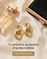 Caravanas colgantes de acero con baño de oro, compuestas por dos aros entrelazados de diseño minimalista.