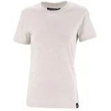 Remera de cuello redondo y manga corta, confeccionada en tejido de punto jaspeado. Presenta un diseño liso con etiqueta de la marca en el ruedo inferior.