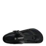 Sandalias tipo chinela Birkenstock modelo Gizeh, color negro, con diseño de dedo, hebilla lateral ajustable y suela anatómica de goma.