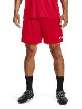 Short deportivo Under Armour modelo Golazo 3.0, color rojo, confeccionado en tejido UA Tech™ ligero y de secado rápido. Presenta cintura elástica con cordón interno, bajo con abertura lateral y logo de la marca estampado en blanco en la pierna izquierda.