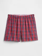 Boxer de corte clásico con estampado de cuadros en tonos rojos y azules, con cintura elástica.