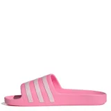 Sandalias Adidas Adilette Aqua color rosa con tres tiras blancas horizontales.