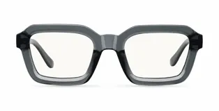 Lentes blueblocker Nayah Fossil, con armazón cuadrado de acetato en color gris oscuro y diseño de bordes gruesos de inspiración retro.