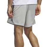 Short deportivo Adidas Basketball Legends color gris con tres tiras verticales azules a los costados.