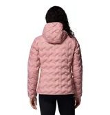 Campera técnica Columbia modelo Delta Ridge II, color rosado. Presenta construcción HeatSeal™ sin costuras, tecnología termorreflectante Omni-Heat™ y acabado repelente al agua Omni-Shield™. Incluye capucha, cierre frontal completo, bolsillos laterales con cremallera y protección en la barbilla.
