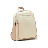 Mochila negra de cuero sintético con doble compartimento con cierre y asa superior.