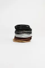 Pack de 12 gomitas finas para el pelo con lurex en colores surtidos.