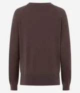 Suéter de punto color bordó, con cuello redondo y mangas largas, de diseño clásico y ajuste cómodo.
