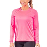Remera deportiva negra de manga larga con protección UV50+ y logo blanco en el pecho.