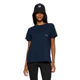 Remera de corte holgado color azul marino, con cuello redondo, mangas cortas y un bolsillo frontal en el lado izquierdo que incluye el logo de la marca bordado.