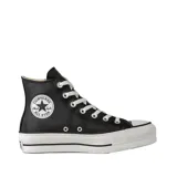 Zapatillas Converse Chuck Taylor All Star de caña alta, color negro con plataforma blanca y cordones blancos.