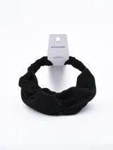 Vincha de tela plisada color negro con nudo central.