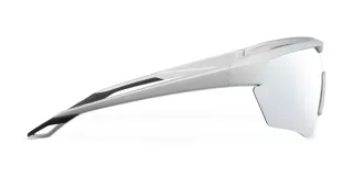 Lentes de sol plateados con montura blanca, estilo deportivo y lentes reflectantes. Protección UV400, lente con film anti-scratch y super hidrofóbico. Inspirados en modelos de ciclismo.