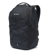 Mochila Columbia modelo Atlas Explorer 28L de color negro, con compartimentos principales con cierre, funda para portátil con forro polar, bolsillos organizadores y cordones elásticos externos.