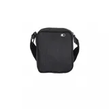 Bolso bandolera Adidas de diseño compacto y minimalista en color negro. Presenta el logo del trébol grabado en el frente, cierre superior con cremallera y correa ajustable para el hombro.
