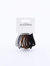 Pack de 12 coleros elásticos para el cabello, color marrón con brillo.