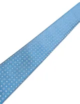 Corbata de seda azul marino con estampado paisley en tonos rosados y blancos.