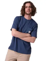 Remera Caterpillar de jersey de algodón azul, de corte regular y manga corta, con bolsillo en el pecho que incluye una etiqueta tejida con el logo de la marca.