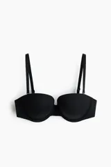 Soutien balconette push-up de microfibra color negro con aros, copas acolchadas, breteles ajustables extraíbles y cierre de corchetes en la espalda.