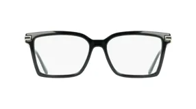 Armazón de anteojos recetados Ferragamo, modelo 3039, con marco cuadrado de acetato negro y detalles metálicos en las bisagras.