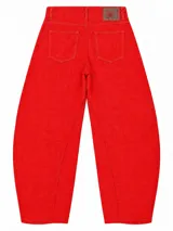 Pantalón de tiro bajo y fit barrel confeccionado en mezcla de lino y algodón, con costuras pespunteadas a contratono y bolsillos delanteros.