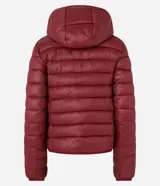 Campera puffer deportiva Get Over para mujer, de color bordó, con capucha y cierre frontal de cremallera. Confeccionada en poliamida con relleno de poliéster.