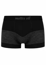 Bóxer de algodón negro con rayas horizontales grises en la parte inferior y cintura elástica con la marca estampada.
