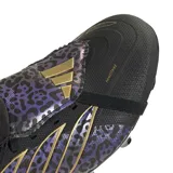 Championes de fútbol Adidas Predator League FG/MG, modelo KAKA, en color negro con detalles en violeta y dorado con estampado animal print.