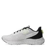 Championes de running New Balance Fresh Foam 680 V8, color gris con detalles en negro y amarillo flúor.