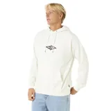 Canguro blanco con capucha, cordones ajustables y bolsillo tipo canguro. Estampado pequeño en el pecho con el logo de la marca.