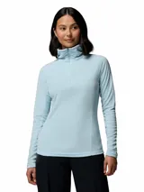 Polar Columbia Glacial IV con media cremallera y cuello alto, confeccionado en suave tejido fleece ligero de color celeste.