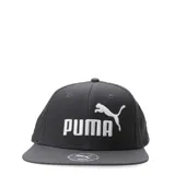 Gorra Puma con visera plana, color gris oscuro, con el logo de la marca bordado en blanco en el frente.